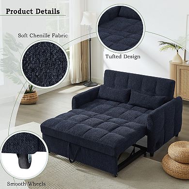 Merax 52.8" Loveseat Sofa Pull-out Sofa Bed Tufted Sleeper Sofa with an Adjustable Backrest