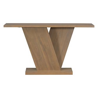 Merax Mirod Console Table with Natural Wood Veneer,V-Base Design for Classic Versatility