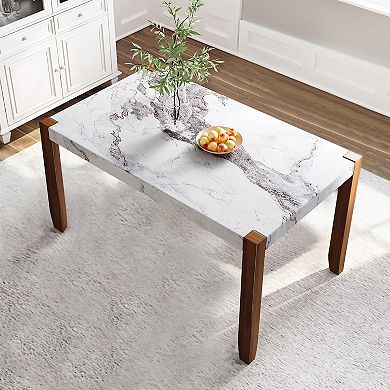 Merax 46.5" Dining Table, Modern Kitchen Table, Rectangular Faux Marble Style Table