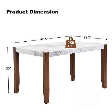 Merax 46.5" Dining Table, Modern Kitchen Table, Rectangular Faux Marble Style Table
