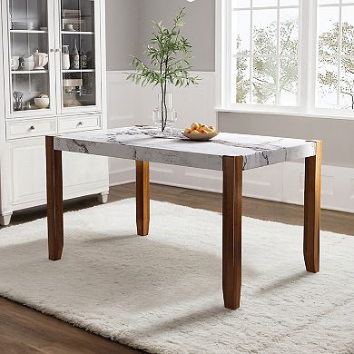 Merax 46.5" Dining Table, Modern Kitchen Table, Rectangular Faux Marble Style Table