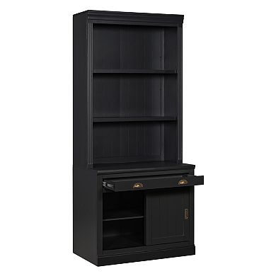 Merax 83.4"Tall Bookshelf with LED Lighting, Modern Bookcase with Sliding Doors and Open Shelves