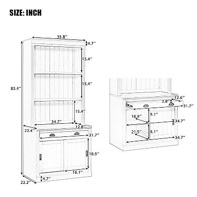 Merax 83.4"Tall Bookshelf with LED Lighting, Modern Bookcase with Sliding Doors and Open Shelves