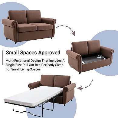 Merax 57.9" Orisfur Pull Out Sofa Bed Loveseat Sleeper with Twin Size Memory Mattress