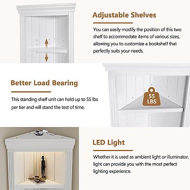 Merax 83.4"Tall Modern Corner Shelf,5 Tier Corner Bookcase with LED Light