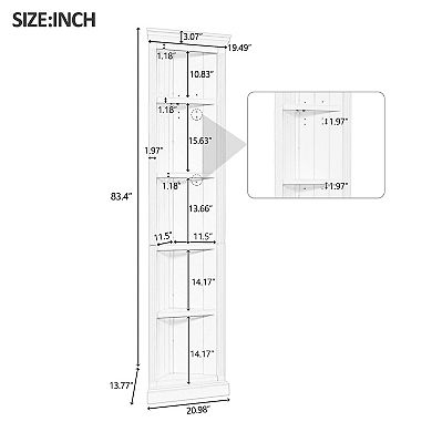 Merax 83.4"Tall Modern Corner Shelf,5 Tier Corner Bookcase with LED Light
