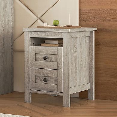 Merax 2-Drawer Farmhouse Wooden Nightstand