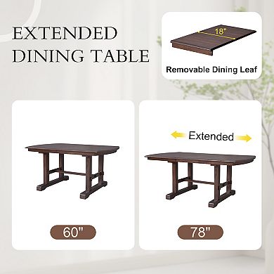 Merax 6-Piece Dining Table Set，60″ to 78″ Extendable Wood Dining Table with Removable Leaf