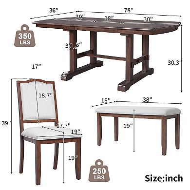 Merax 6-Piece Dining Table Set，60″ to 78″ Extendable Wood Dining Table with Removable Leaf