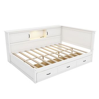 Merax L-Shaped Bed Frame with Drawer and and Bookcase,Corner Bed Wooden Captain Bed