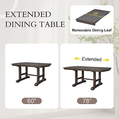 Merax 60"-78" Extendable Dining Table, Farmhouse Wooden Kitchen Table with Removable Leaf