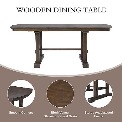 Merax 60"-78" Extendable Dining Table, Farmhouse Wooden Kitchen Table with Removable Leaf