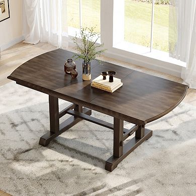Merax 60"-78" Extendable Dining Table, Farmhouse Wooden Kitchen Table with Removable Leaf