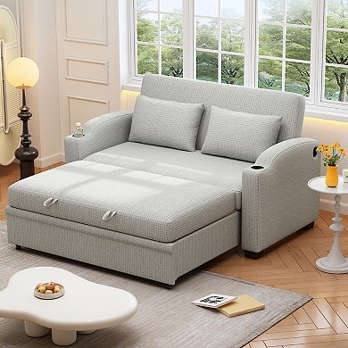Merax 61.6" Pull Out Sofa Bed Modern Chenille Convertible Loveseat Sofa