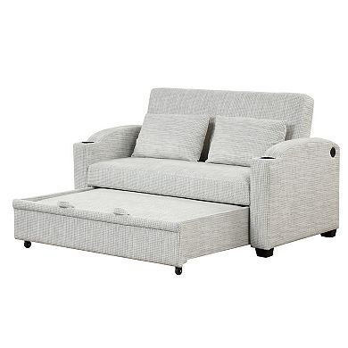 Merax 61.6" Pull Out Sofa Bed Modern Chenille Convertible Loveseat Sofa