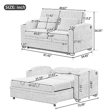 Merax 61.6" Pull Out Sofa Bed Modern Chenille Convertible Loveseat Sofa