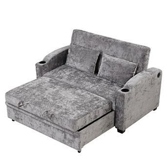Merax 61.6" Pull Out Sofa Bed Modern Chenille Convertible Loveseat Sofa