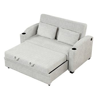 Merax 61.6" Pull Out Sofa Bed Modern Chenille Convertible Loveseat Sofa