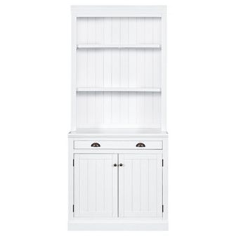 Merax 83.4"Tall Bookshelf with LED Lighting, Modern Bookcase with 2 Doors and 1 Drawer