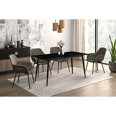 Leisuremod Zayle Dining Table 71" Stone Rectangular Tabletop And Black Steel In Black/gold