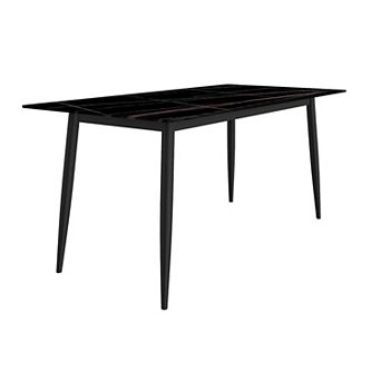 Leisuremod Zayle Dining Table 71" Stone Rectangular Tabletop And Black Steel In Black/gold