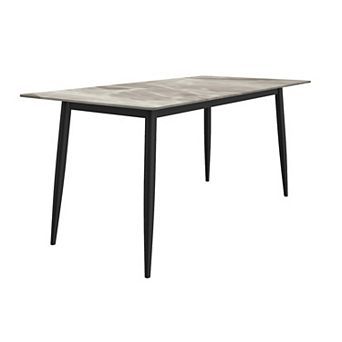 Leisuremod Zayle Dining Table 71" Stone Rectangular Tabletop And Black Steel In Black/gold