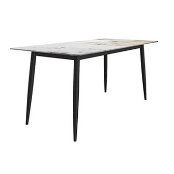 Leisuremod Zayle Dining Table 71" Stone Rectangular Tabletop And Black Steel In Black/gold