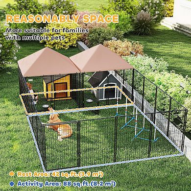 PawHut Dog Kennel Outdoor with Rotating & Adjustable Height Bowls, 2 Rooms