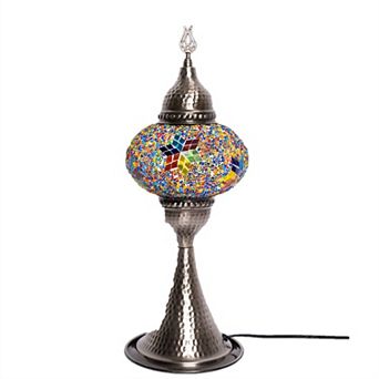 16 in Handmade Elite Multicolor Little Star Mosaic Glass Table Lamp with Brass Color Metal Base