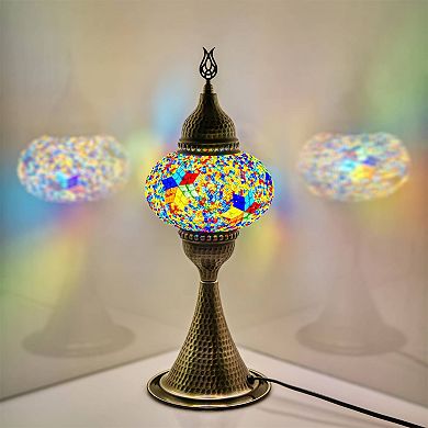 16 in. Handmade Elite Multicolor Little Star Mosaic Glass Table Lamp with Brass Color Metal Base