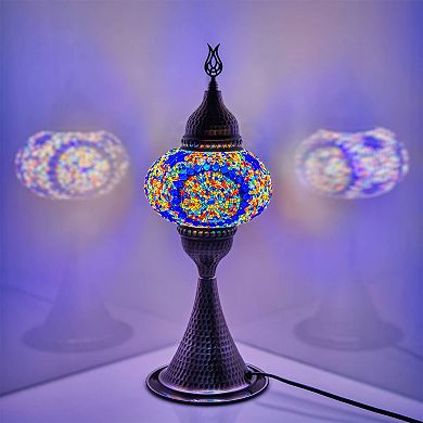 18 in. Handmade Swan Neck Multicolor Star Mosaic Glass Table Lamp with Brass Color Metal Base