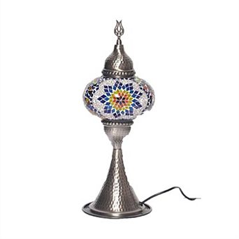 16 in Handmade Elite Multicolor Snowflake Mosaic Glass Table Lamp with Brass Color Metal Base