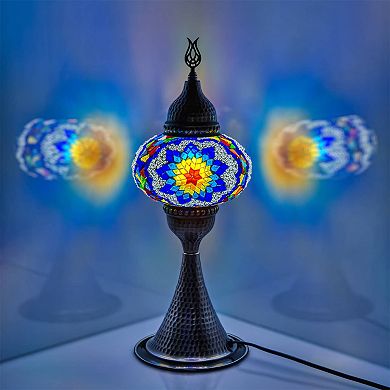 16 in. Handmade Elite Multicolor Snowflake Mosaic Glass Table Lamp with Brass Color Metal Base