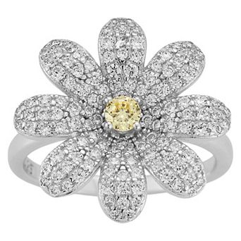 Sunkissed Sterling Sterling Silver Yellow & White Cubic Zirconia Flower Ring