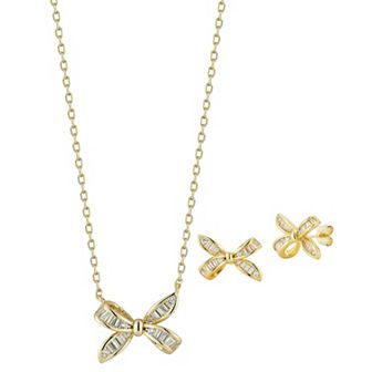 Sunkissed Sterling Sterling Silver Cubic Zirconia Bow Necklace & Stud Earring Set