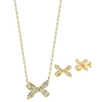 Sunkissed Sterling Sterling Silver Cubic Zirconia Bow Necklace & Stud Earring Set