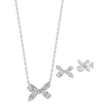 Sunkissed Sterling Sterling Silver Cubic Zirconia Bow Necklace & Stud Earring Set