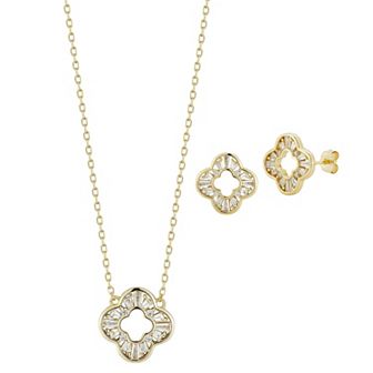 Sunkissed Sterling Sterling Silver Cubic Zirconia Open Clover Necklace & Stud Earring Set