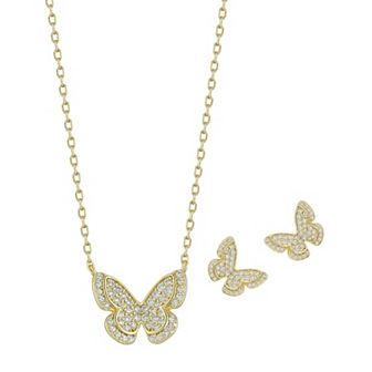 Sunkissed Sterling Sterling Silver Cubic Zirconia Butterfly Necklace & Stud Earring Set