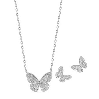 Sunkissed Sterling Sterling Silver Cubic Zirconia Butterfly Necklace & Stud Earring Set