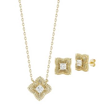 Sunkissed Sterling Sterling Silver Cubic Zirconia Clover Necklace & Stud Earring Set