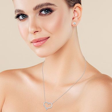 Sunkissed Sterling Sterling Silver Cubic Zirconia Heart Necklace & Stud Earring Set