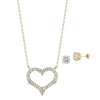 Sunkissed Sterling Sterling Silver Cubic Zirconia Heart Necklace & Stud Earring Set