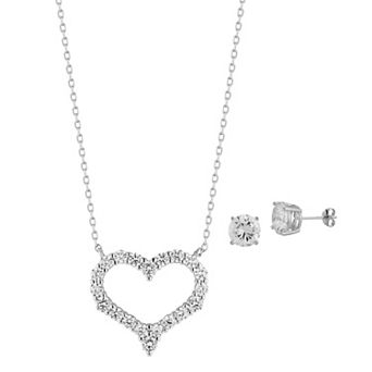 Sunkissed Sterling Sterling Silver Cubic Zirconia Heart Necklace & Stud Earring Set