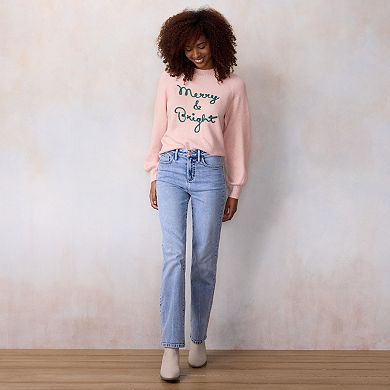 Petite LC Lauren Conrad Balloon Sleeve Crewneck Pullover Sweater