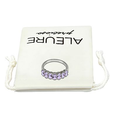 Aleure Precioso Sterling Silver Gemstone 7-Stone Faceted Oval Ring