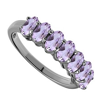 Aleure Precioso Sterling Silver Gemstone 7-Stone Faceted Oval Ring