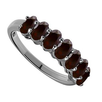 Aleure Precioso Sterling Silver Gemstone 7-Stone Faceted Oval Ring