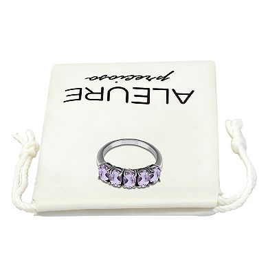Aleure Precioso Sterling Silver Gemstone 5-Stone Faceted Oval Ring