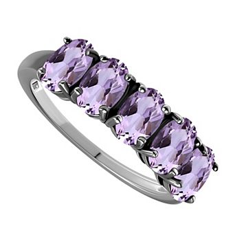 Aleure Precioso Sterling Silver Gemstone 5-Stone Faceted Oval Ring
